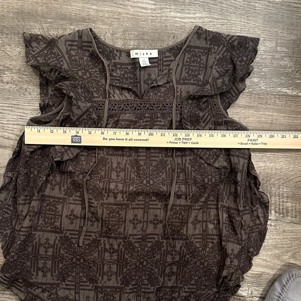Hiche Medium Women's Brown Patterned‎ Cotton Silk Blend Top